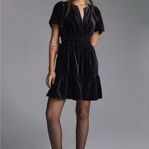 Anthropologie Black Velvet Mini Dress